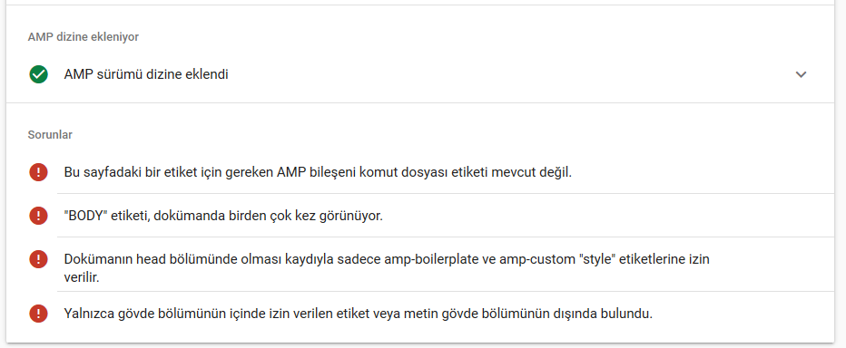 Bağlı AMP Sürümü Geçersiz